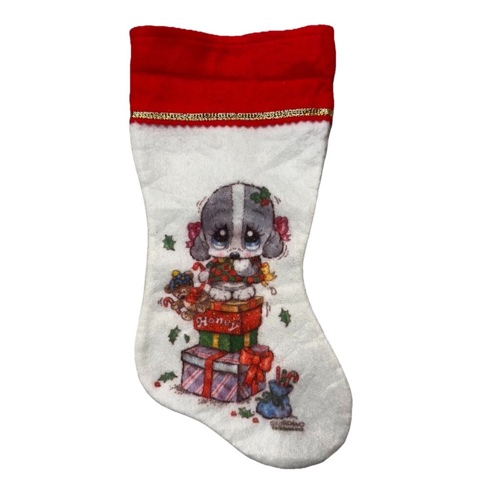 Giordano Vintage Christmas Felt Stocking Sad Honey Puppy Gifts Retro Nostalgic